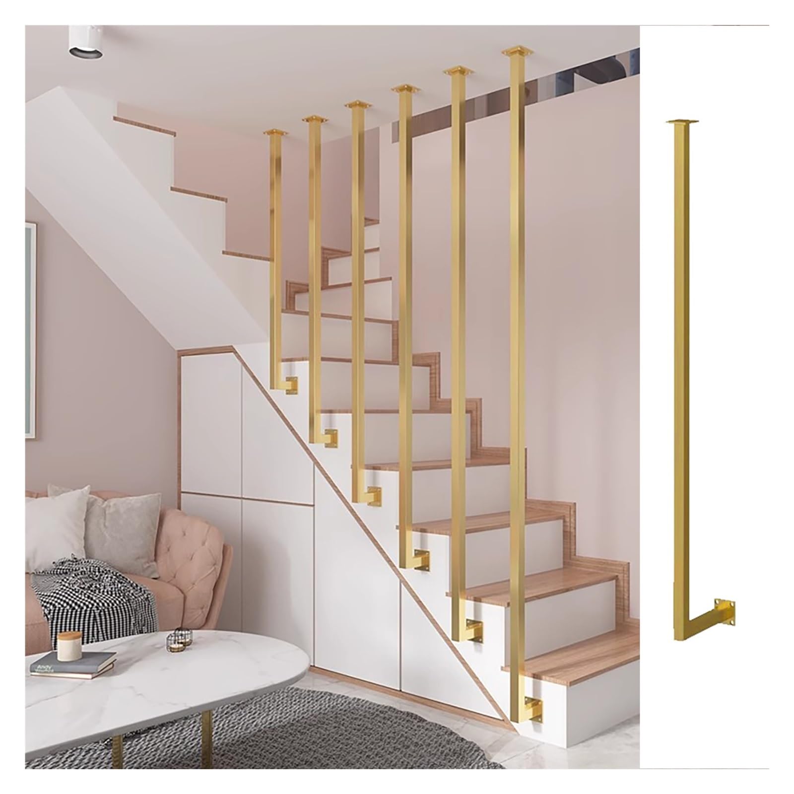 Gold Replaceable Stair Spindles, Modern Indoor Balusters Railings, Side Mounted Screw-on Guardrail Pole for Staircase, 1 Pack