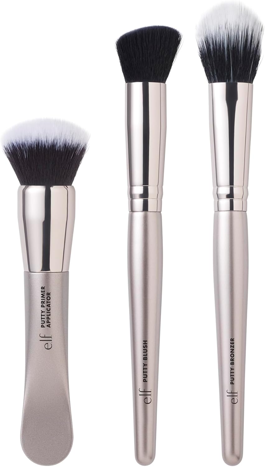 e.l.f. Putty Tools Trio, Set van 3 gezichtsmake-upborstels voor stopverfproducten, helpt u gemakkelijk Putty Primer, Blush & Bronzer, Veganistisch en dierproefvrij te mengen