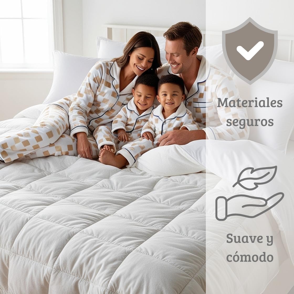 DECASATEXTIL Edredon Relleno Nordico 240x220 cm - Edredon Microfibra 400Gr/m2 - Cama 150/160cm - Reversible- Suave, cómodo, Ligero y Transpirable - Blanco 240x220cm