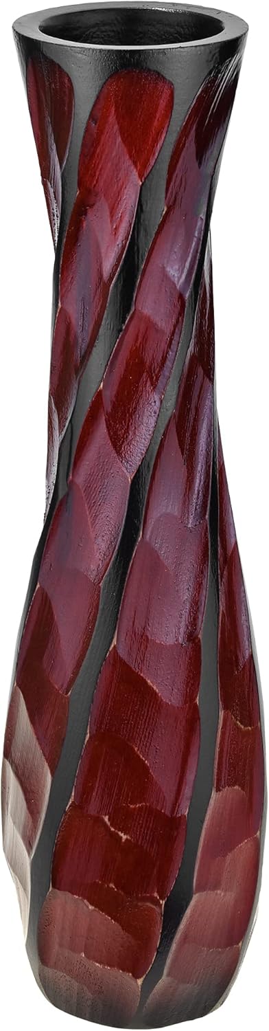 AeraVida Beautifully Hand Carved Etched Mango Tree Wood Vase | 14 inch | Classic Flower Vase | Mango Tree Wood Flower Vase | Handmade Home Office Table Vase (Red)