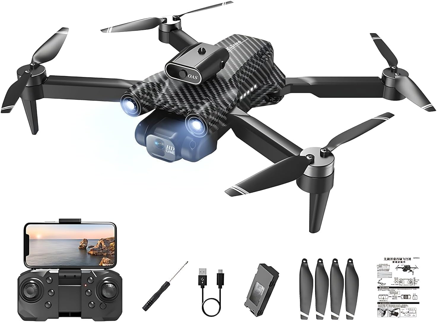 CATBL Foldable Drone is equipped with a 1080P FPV Camera, Altitude Hold, Emergency Stop,1 Anti-Collision Lights, Batteries, Brushless Motor, UFO Remote Control Quadcopter for Kids Beginners