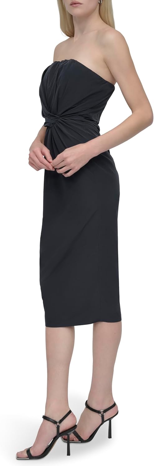 DKNY Women's Strapless Straight Neck Twist Front Detail Midi Dress - Image 3