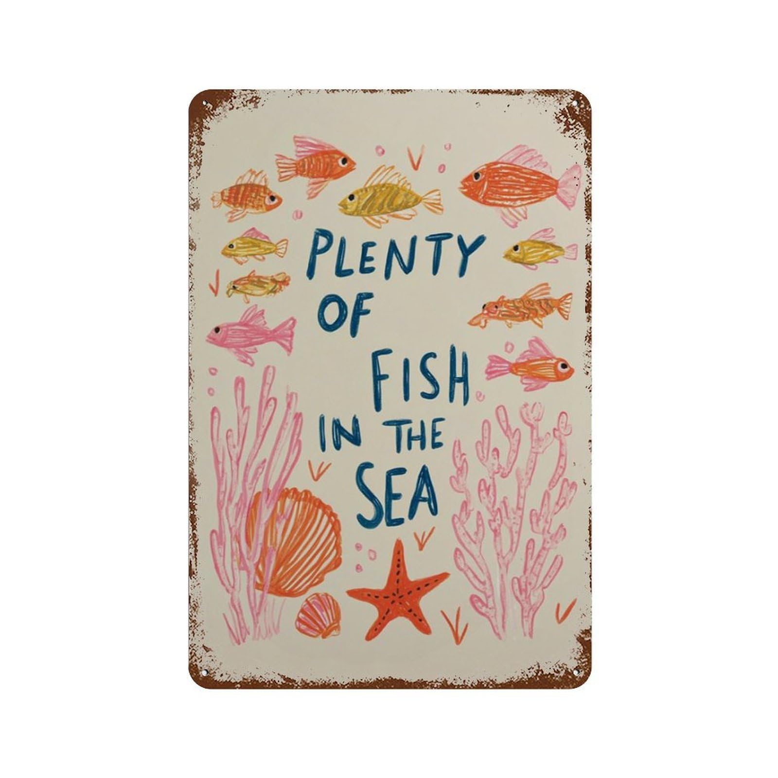 xiaoxiaoshen Plenty Of Fish In The Sea Colorful Coastal With Coral And Starfish Beach House Wall Decor Art Metal Tin Poster Modern Home Decor Art Home Bar Shop Decorations Vintage Sign 30x20cm