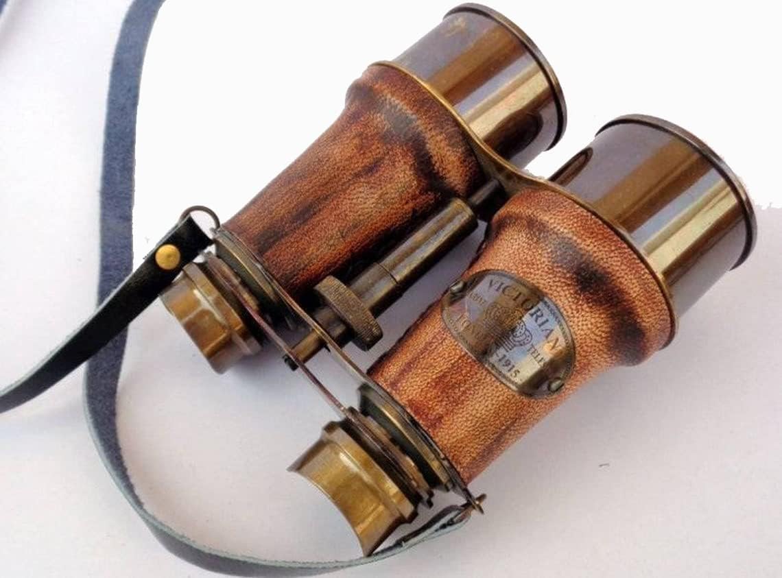 M.A & SONS Brass Binoculars Antique Finish Vintage Gift Telescope Leather