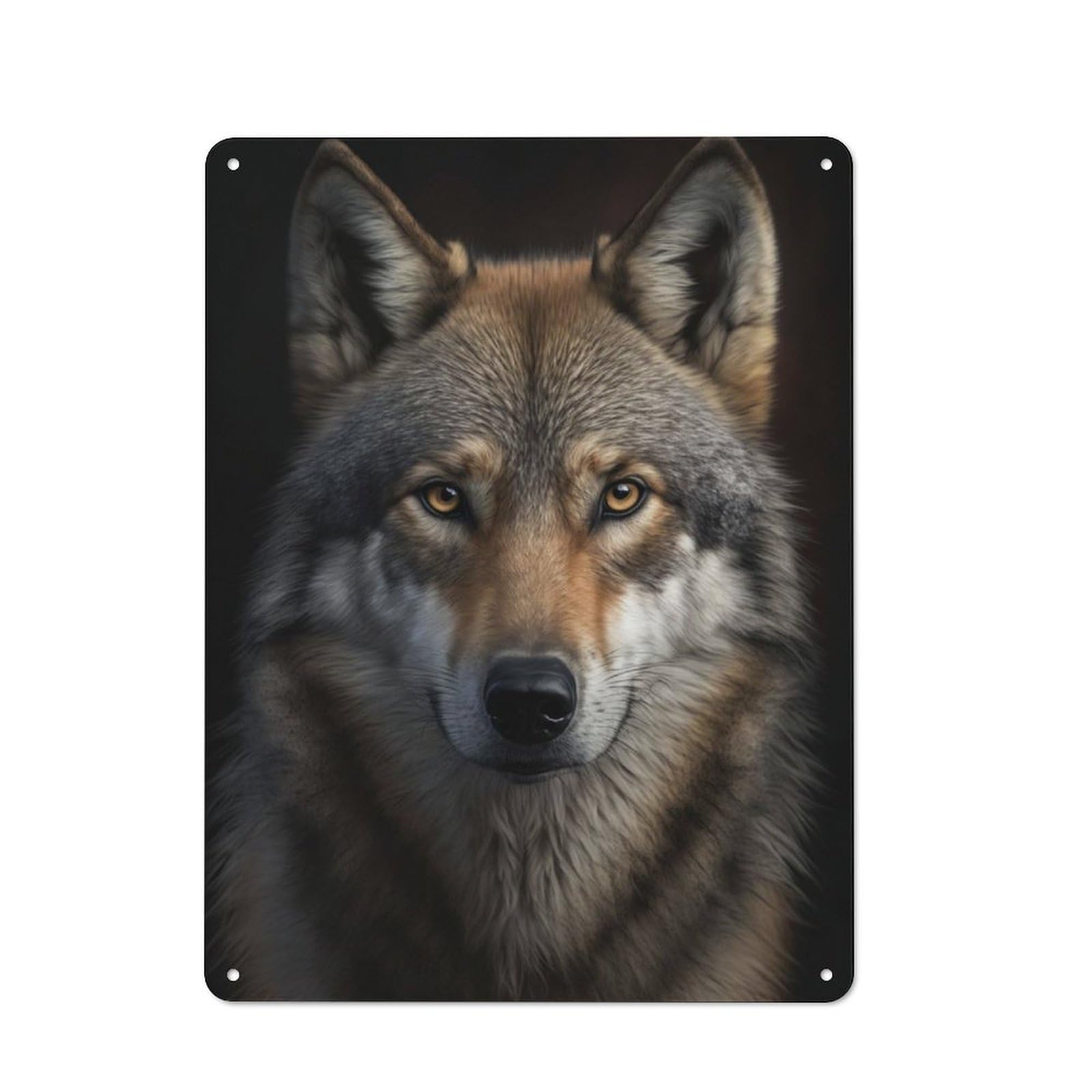 Junmoney Wolf Portrait On Dark Rustic Metal Sign 40X30cm Featuring For Garage Wall, Suited To Garage Decor Collectors