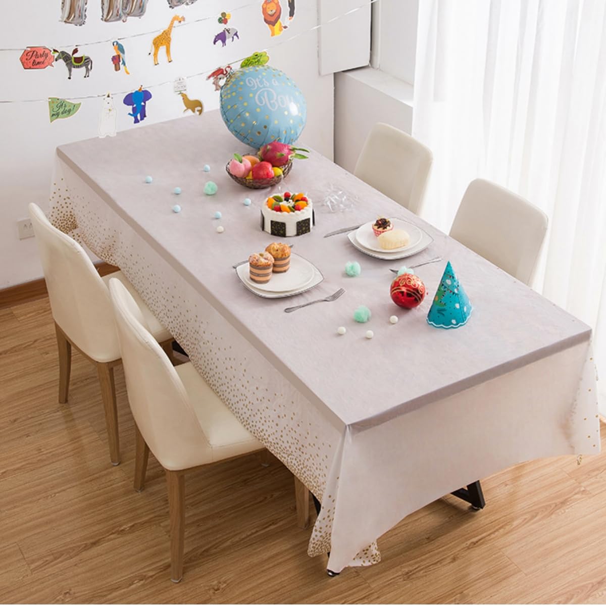 CEILIWEN Confezione da 10 tovaglie bianche e dorate per feste, usa e getta, decorazione per la tavola per feste, 274 x 137 cm (oro bianco-10 confezioni)