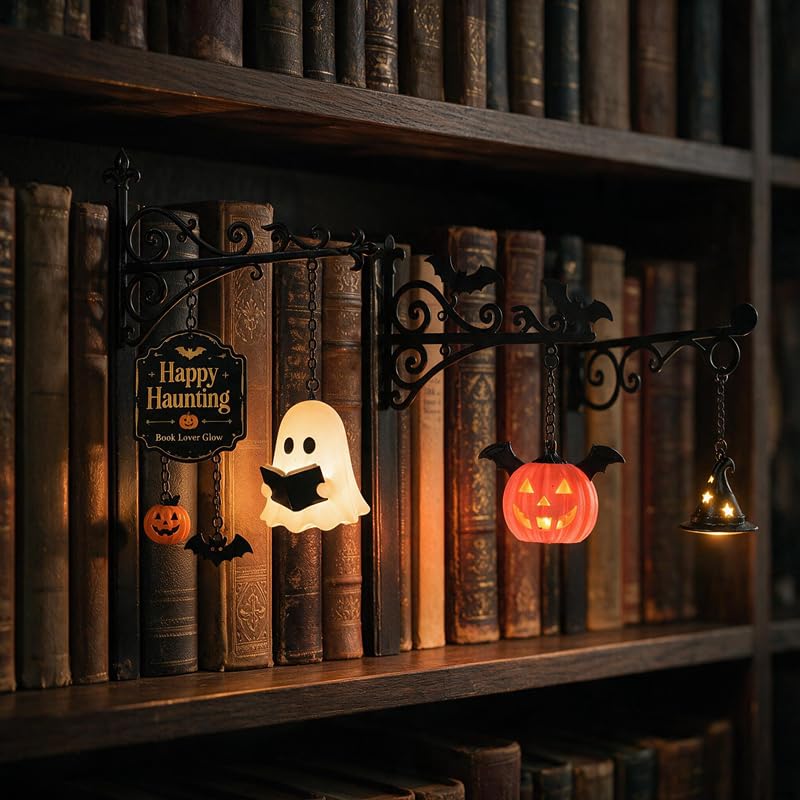 Halloween Ghost Pumpkin Bookshelf Lantern Light Mini LED Book Shelf Lamp
