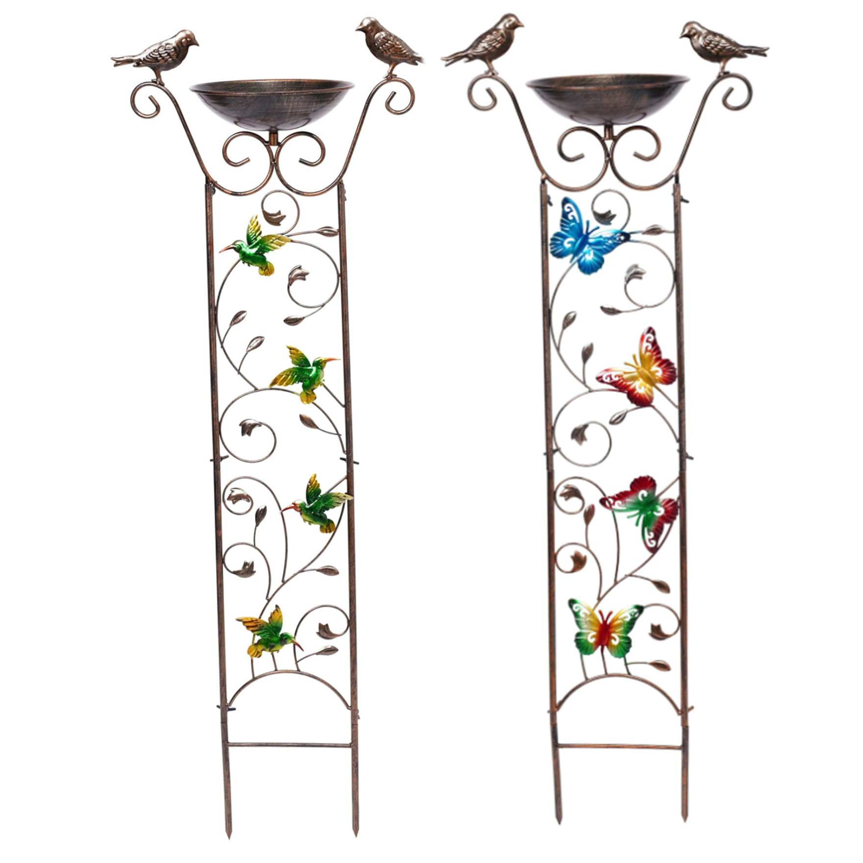Baño de pájaros con enrejado de jardín 2 en 1 alimentador de agua de pájaros de metal desmontable dispensador de agua de pájaro libre alimentador retro de pájaros en al aire libre docoraciones de jar