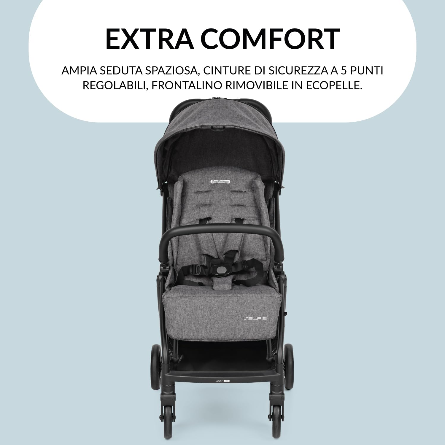PEG Selfie Passeggino Leggero dalla Nascita fino a 22 kg (0 - 4 anni), Pieghevole e Compatto, Chiusura Automatica, Schienale Reclinabile, Capottina UPF 50+, Quarz