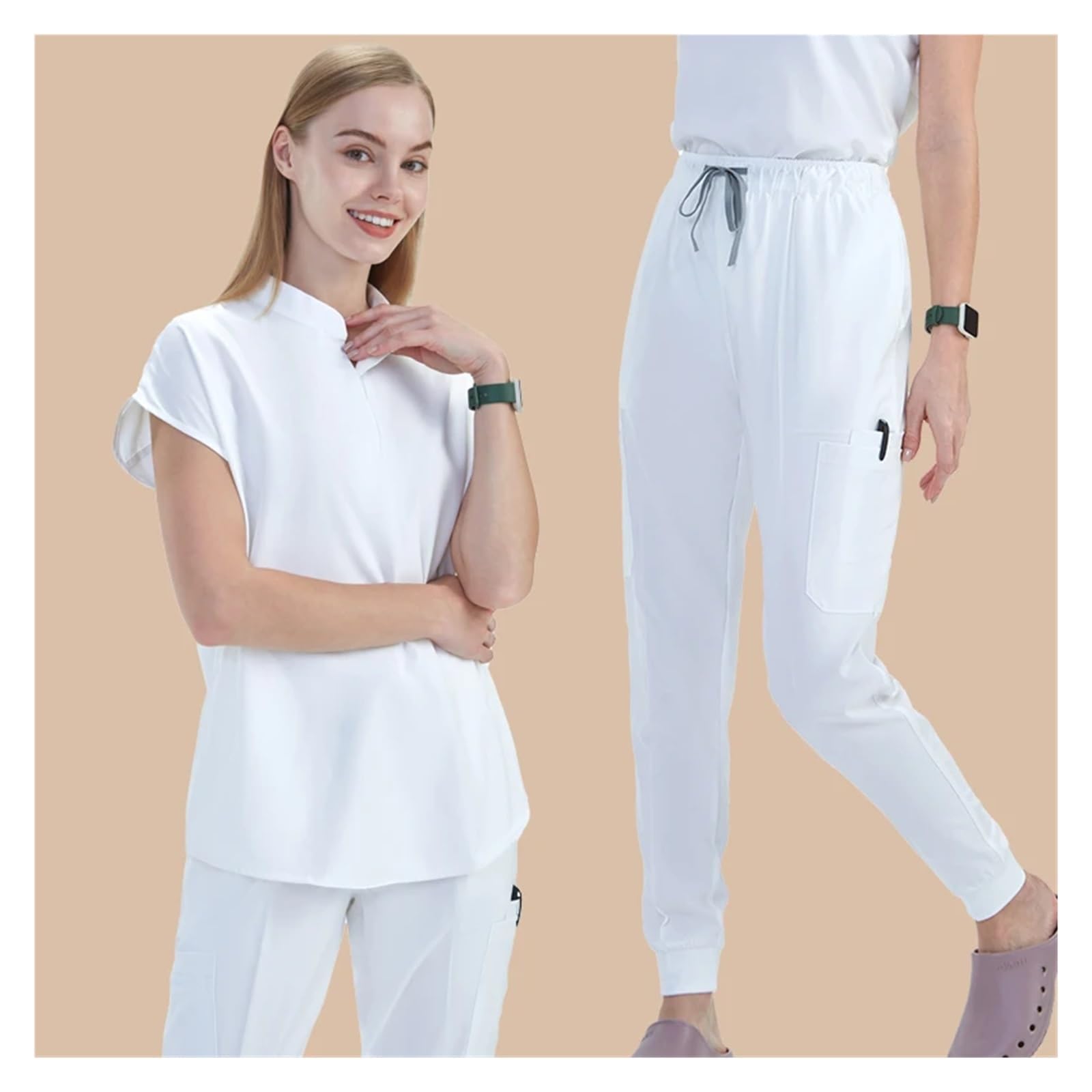 Uniforme Enfermera Uniformes de Hospital, Conjunto Uniforme médico con Cuello mandarín, pantalón Deportivo, Ropa Trabajo for Mujer, Trajes Suaves enfermería for clínica Veterinaria