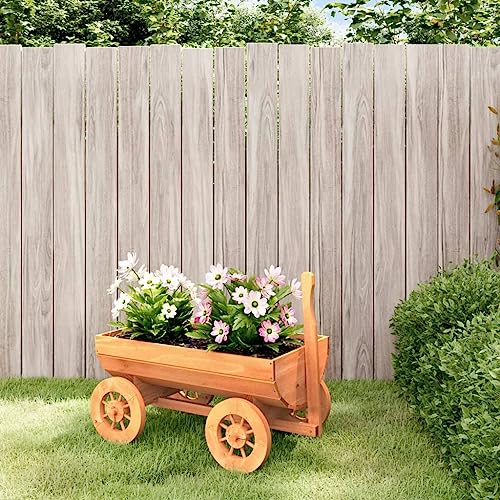 Brokky Decorative Wagon 70x43x54 cm Solid Wood Fir,Wooden Wheelbarrow Planter for Garden Outdoor Patio Summer Cart