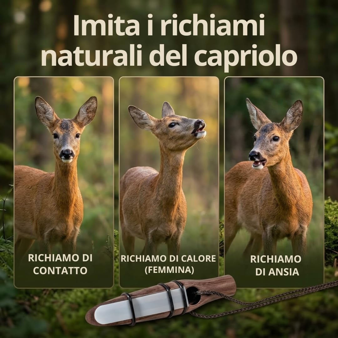 Buttolo Richiamo Capriolo a Bocca Originale – Richiamo Buttolo per Capriolo in periodo degli amori | Imitazione verso della capriola per attirare il maschio | Fischietto da caccia, cordino e manuale. | Buttolo Richiamo Capriolo a Bocca Originale