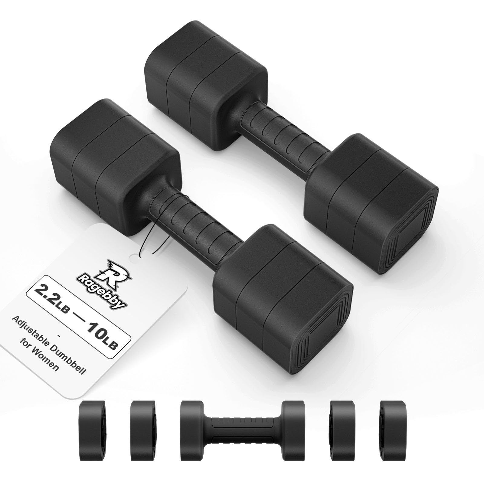 Ragebby Adjustable Dumbbell Set of 2, Weights for Men and Women at Home, Anti-slip Handle, 3 in 1 Free Weights Dumbbells Set, 2lb/3lb/5lb/10lb/15lb/20lb for Pilates, Yoga, Strength Training