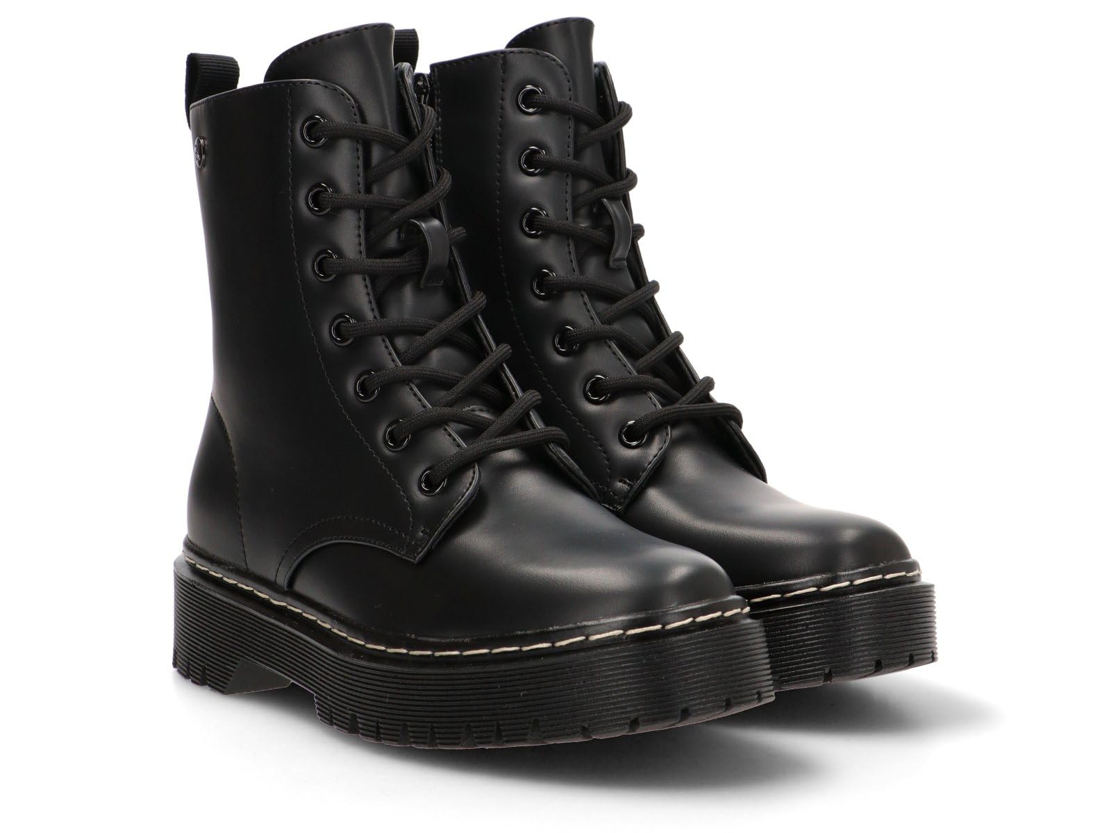 Etika Botas Militares para Mujer, Botín de Combate con Suela Track, Cierre con Cremallera y Cordones, Piel Sintética, Modelo 11046