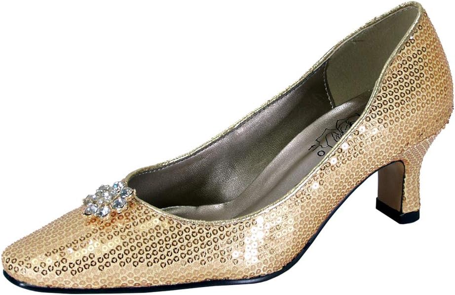 Floral Ada (DP726) Women's Wide Width Sequins Vamp and Rhinestone Ornament Pumps Gold 11