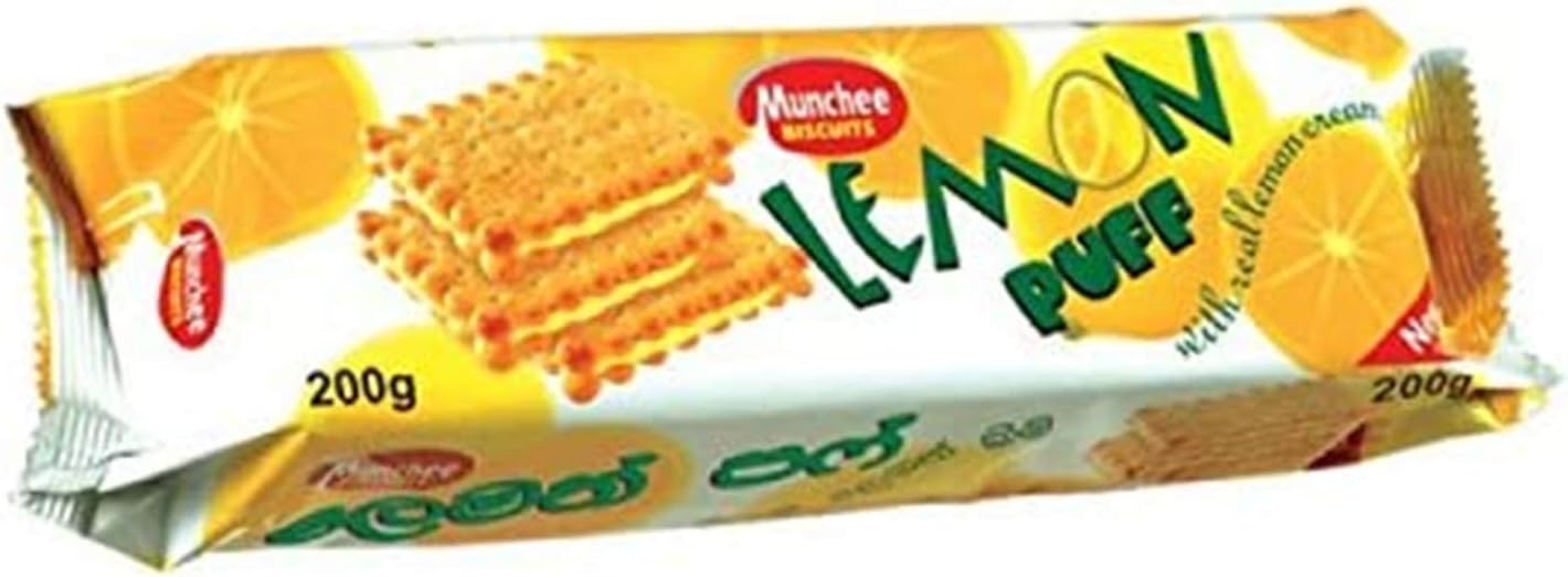 Munchee Lemon Puff Biscuits 200g Pack of 9 Authentic Taste of Sri