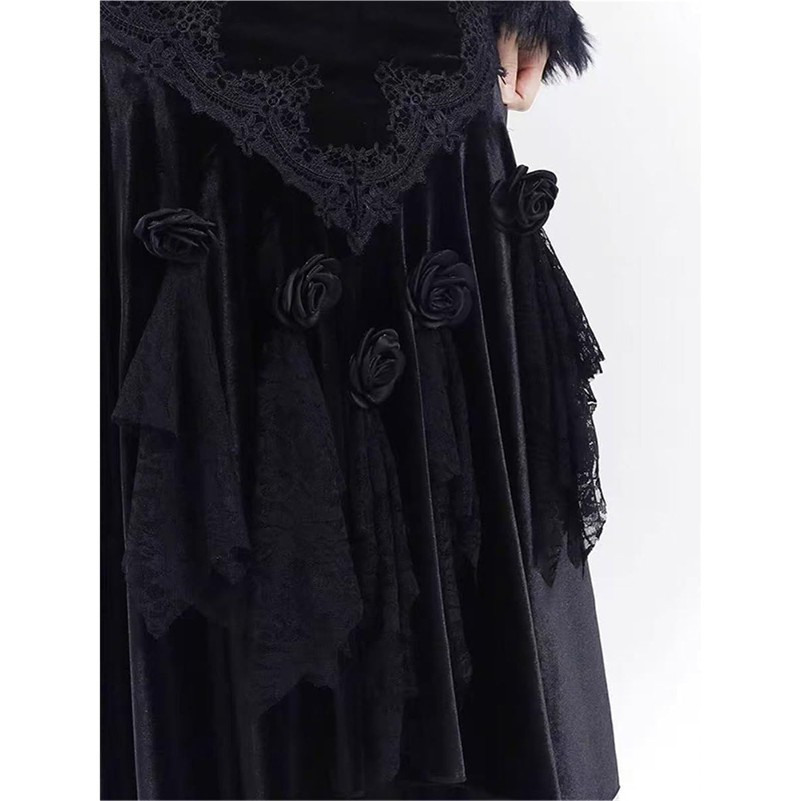 Gonna Longuette in Velluto Nero Vintage da Donna gonne a Sirena in Pizzo Floreale 3D Autunno Inverno Harajuku Gotico Slim Tromba gonne