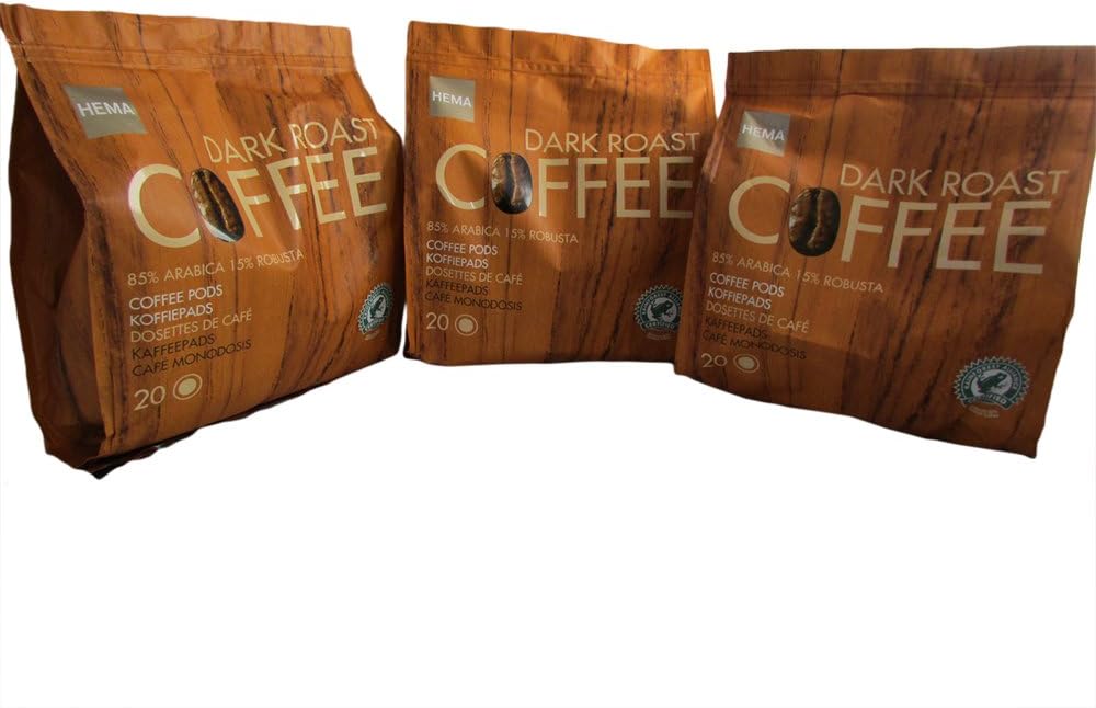 60 Hema Mocha Coffee Pads/Pods -3 Pack Bundle for Senseo Style Machines- Dutch Favorite Coffee (Dark Roast)