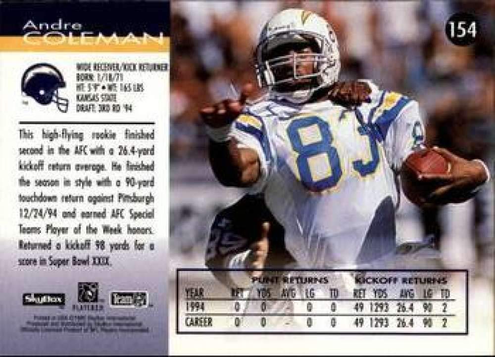 Amazon.com: 1995 SkyBox Impact Football #154 Andre Coleman San
