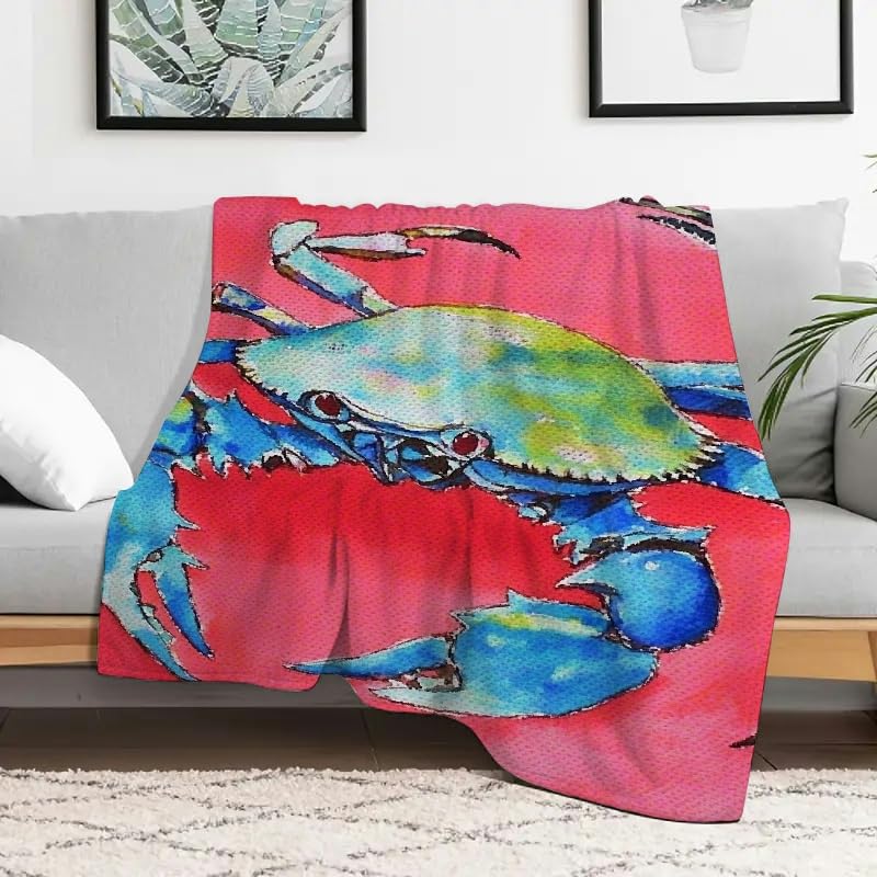 PALNKART Crab Flannel Blanket, Soft Lightweight Multi-Purpose Blanket for Couch, Bed, Travel, Camping, All Season Gift 30x40in