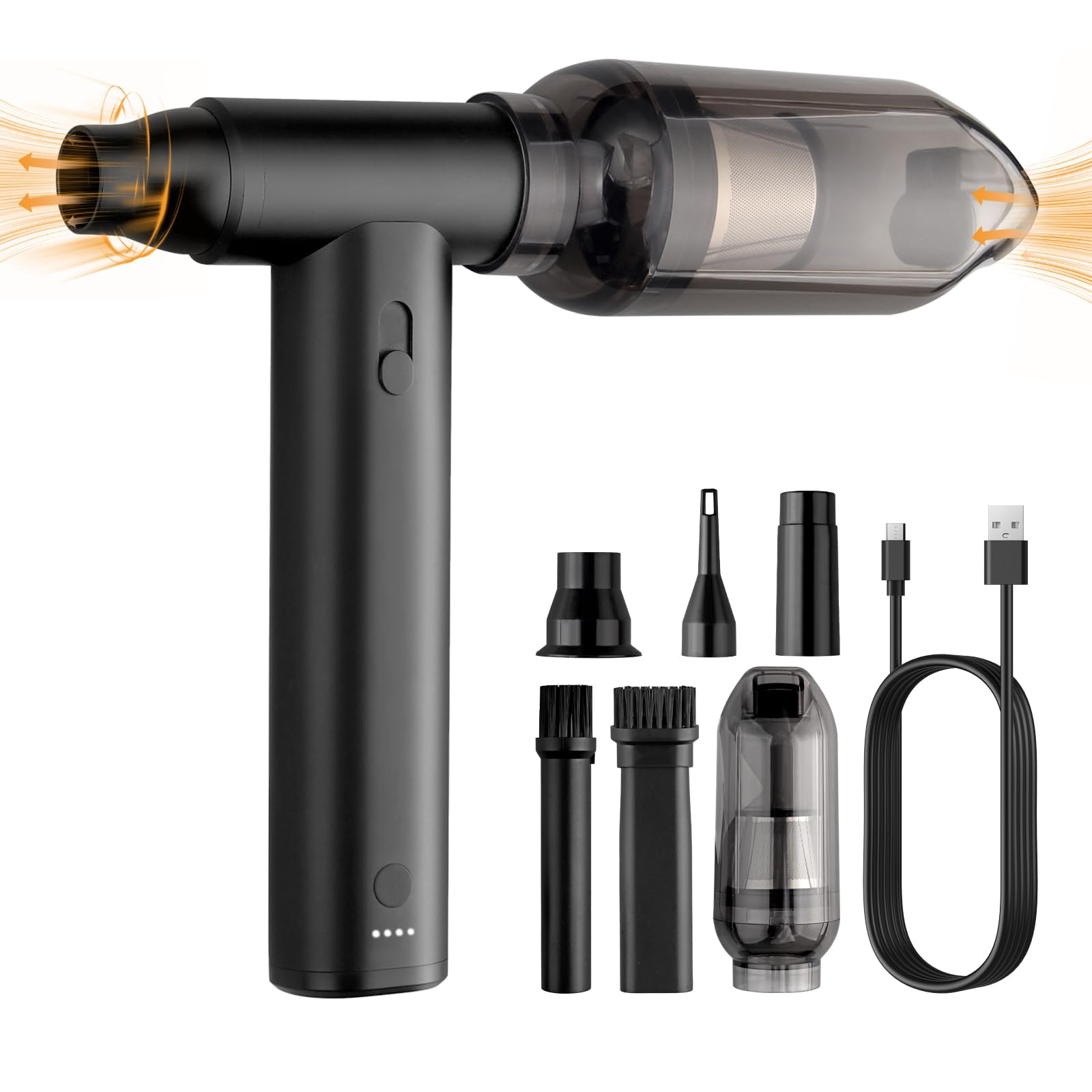 Maxetodo 2-in-1 Electric Air Duster & Vacuum Turbo Fan,125000 RPM Cordless Jet Blower Adjustable Speeds,8000mAh Rechargeable Battery,Aluminum Body,for Travel,Computer Keyboard,Car,Home&Office Cleaning