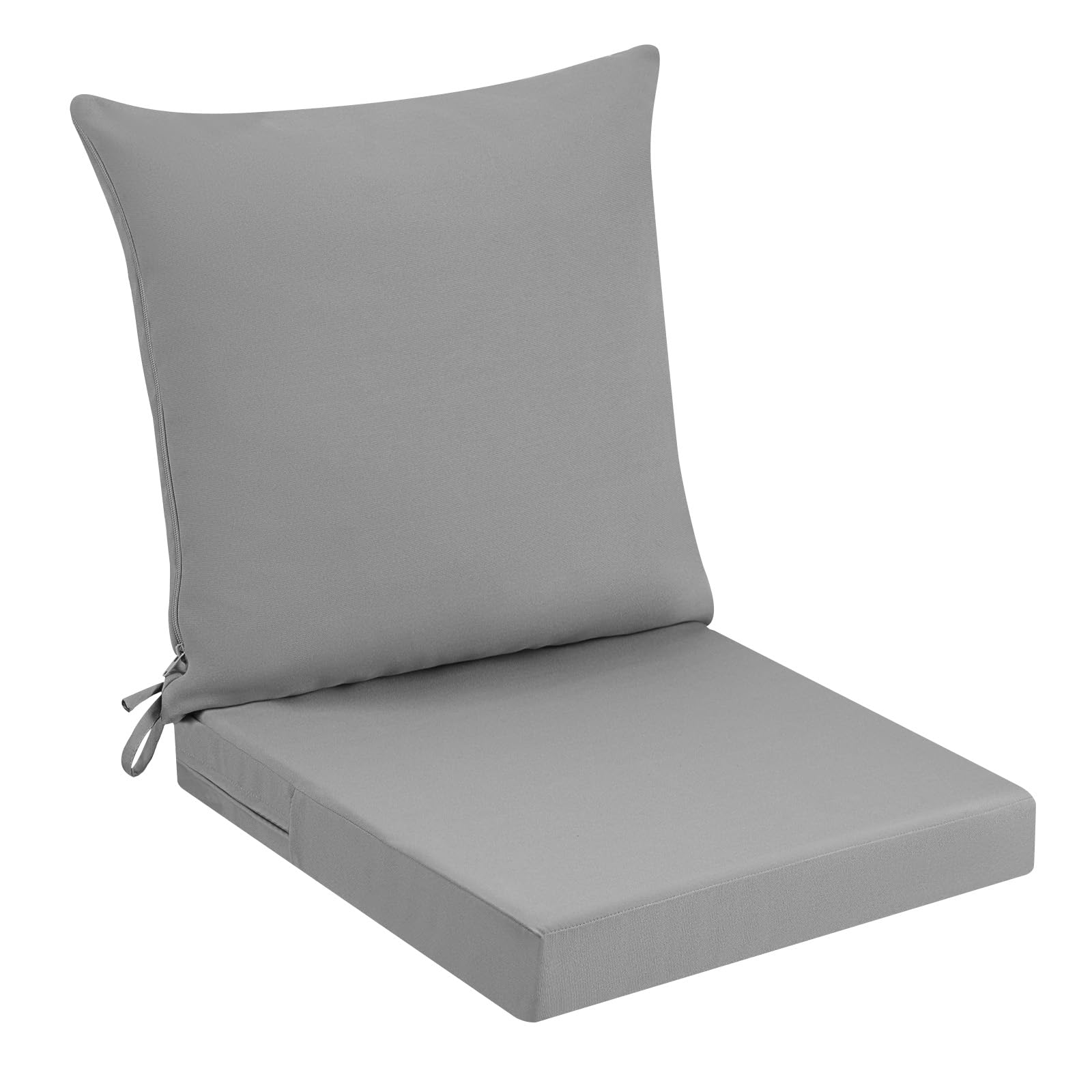 Cojín para silla de jardín al aire libre con respaldo, 7 cm de grosor, impermeable, con funda extraíble, cojín para muebles de patio con lazos para sofá y sillas, 50 x 50 cm, gris