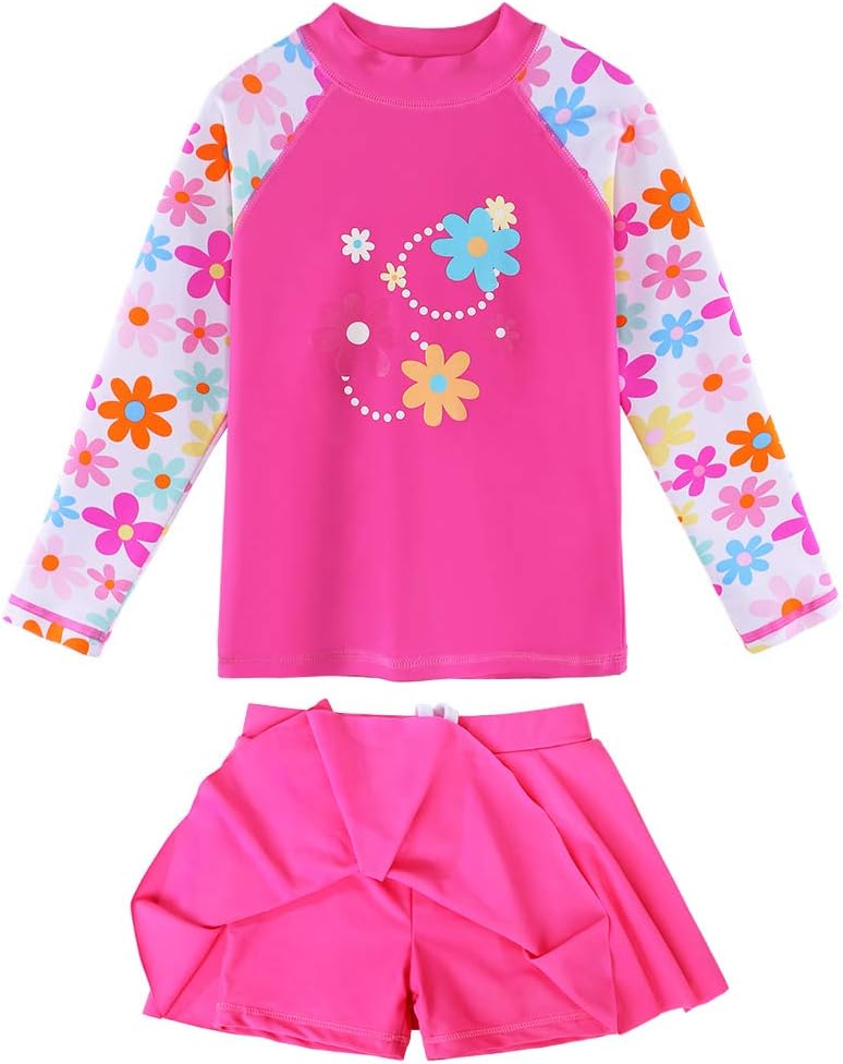 Girl's Two-Piece Long Sleeve Swimsuits UPF50+ Rash Guard Kids Bathing Suit