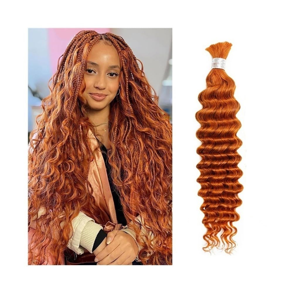 Splatanie włosów Głębokie fale ludzkich warkoczyków 100g Bez osnowy Przedłużanie włosów w dużych ilościach do warkoczyków boho 350# Kolor rudy Kobieta(20inches)