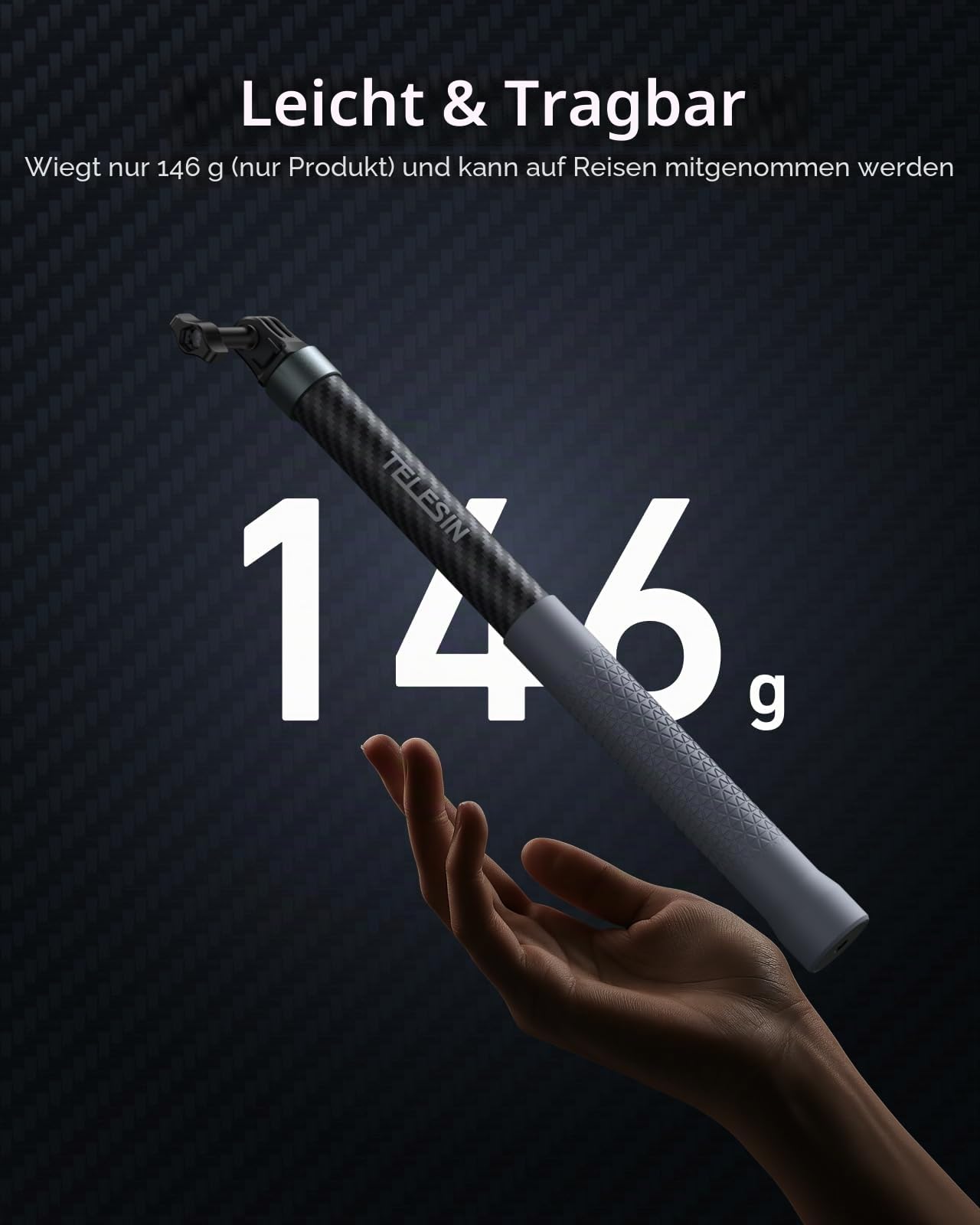 TELESIN 120cm Selfie Stick Langer Pole Unsichtbar für GoPro Hero 13 12 11 10 9 8 7 6, DJI Osmo 360 Action 6 5 Pro 4 3, Insta360 X5 X4 X3, Leichter Carbonfaser Verlängerungsmonopod für Zubehör