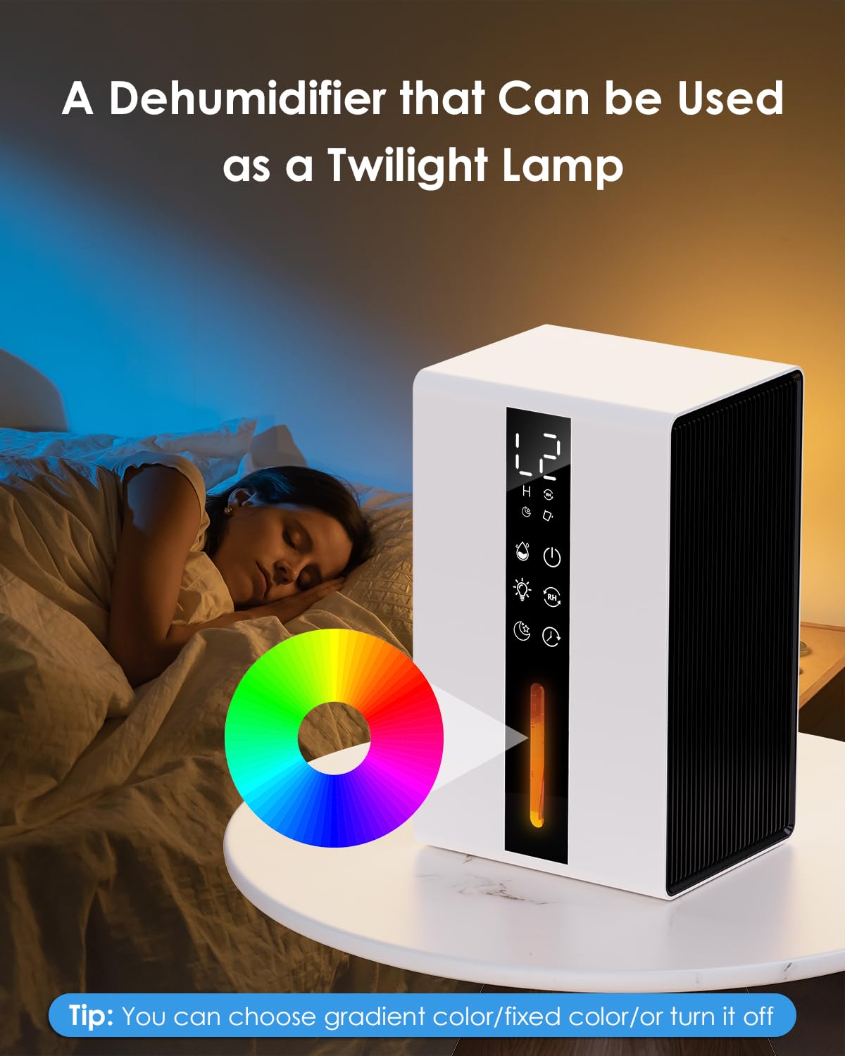 Deshumidificateur d Air avec 1800ML - Déshumidificateur Électrique 2 Vitesses et 2 Modes, Dégivrage Automatique et Arrêt Automatique, Minuterie 6-48H et Éclairage RGB - pour Salle de Bain et Chambre