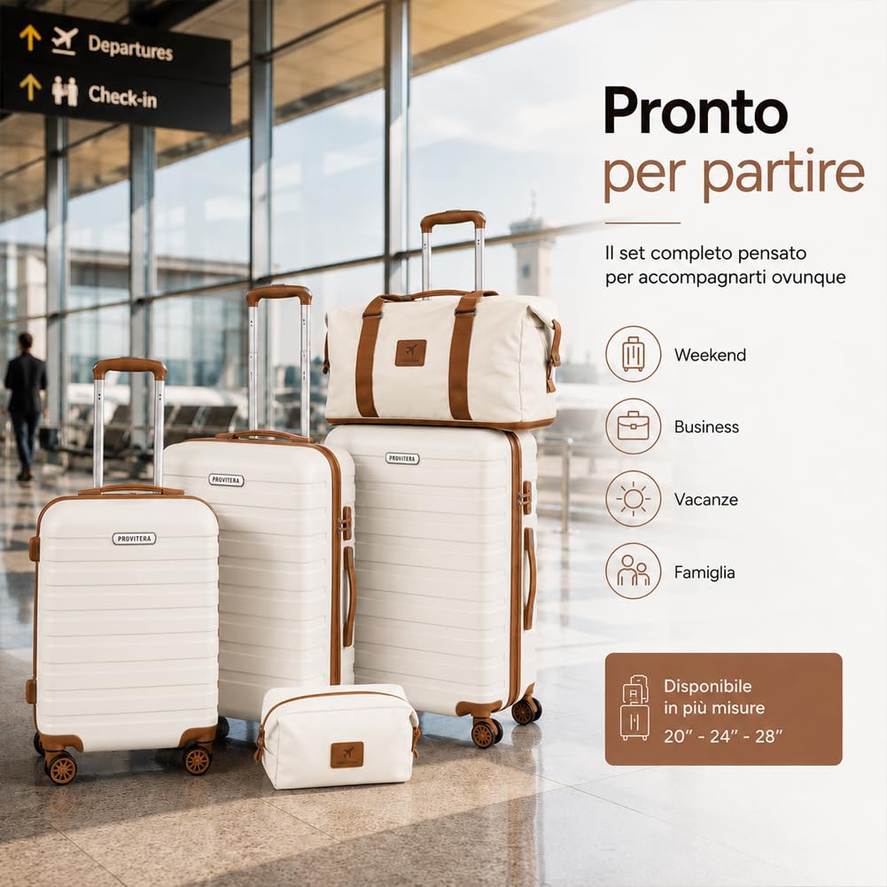 Set 6 Pezzi Valigie da Viaggio Family con Beauty Case Rivestimento Rigido, Trolley Bagaglio a Mano e da Stiva con Ruote Easy Roll e Borsa Espansibile, Involucro Duro, 24/55/66/75 cm