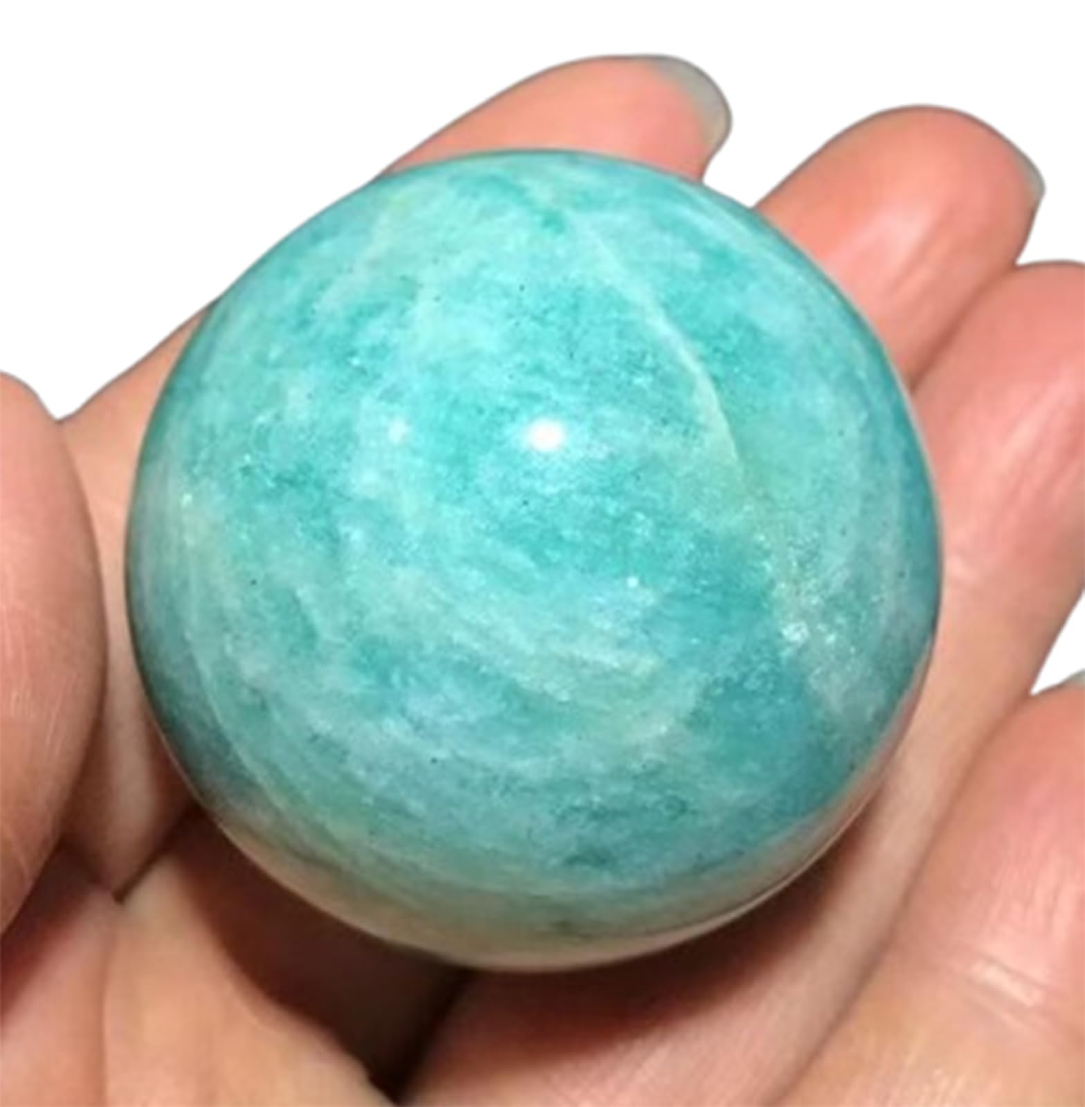 NHDVDVAV Natural Small Amazonite Crystal Ball for Scrying,Witchcraft Supplies, and Desk Decor, Polished Gemstone Orb for Healing and Reiki Meditation,70~75mm