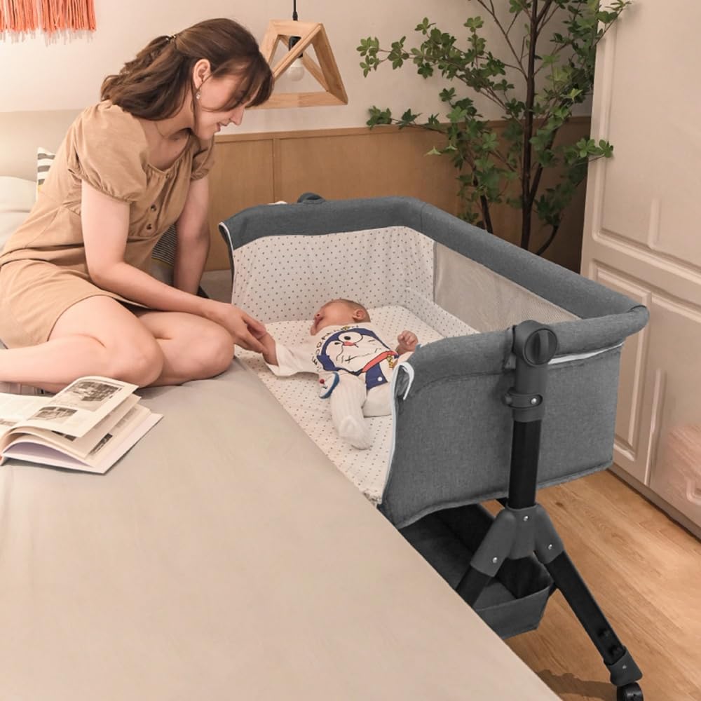 Culla da Comodino 3 in 1 da Viaggio con Rete Traspirante | Colore cachi, letto portatile regolabile, ideale per neonati e bambini