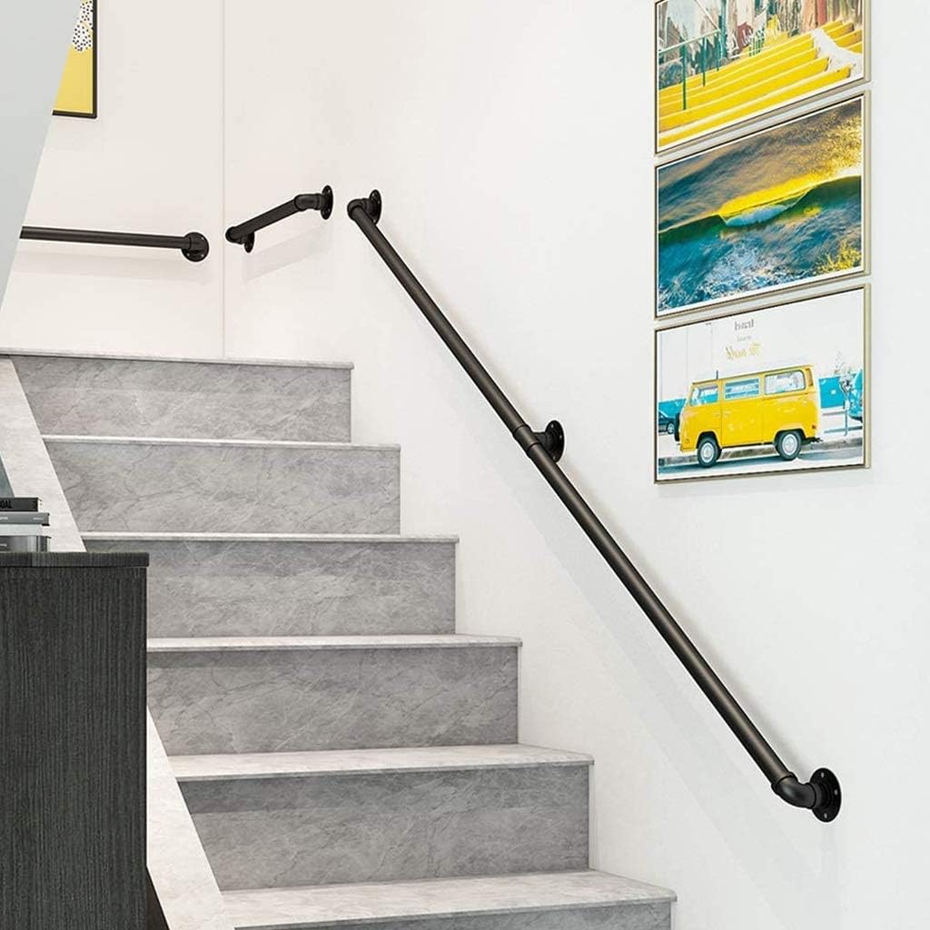 Handrail for Indoor Stairs and Outdoor Steps - Professional Banisters for External or Interiors Staircase Balustrade Decking Railing Rail Wall Bracket - Black Metal Wrought Iron (3