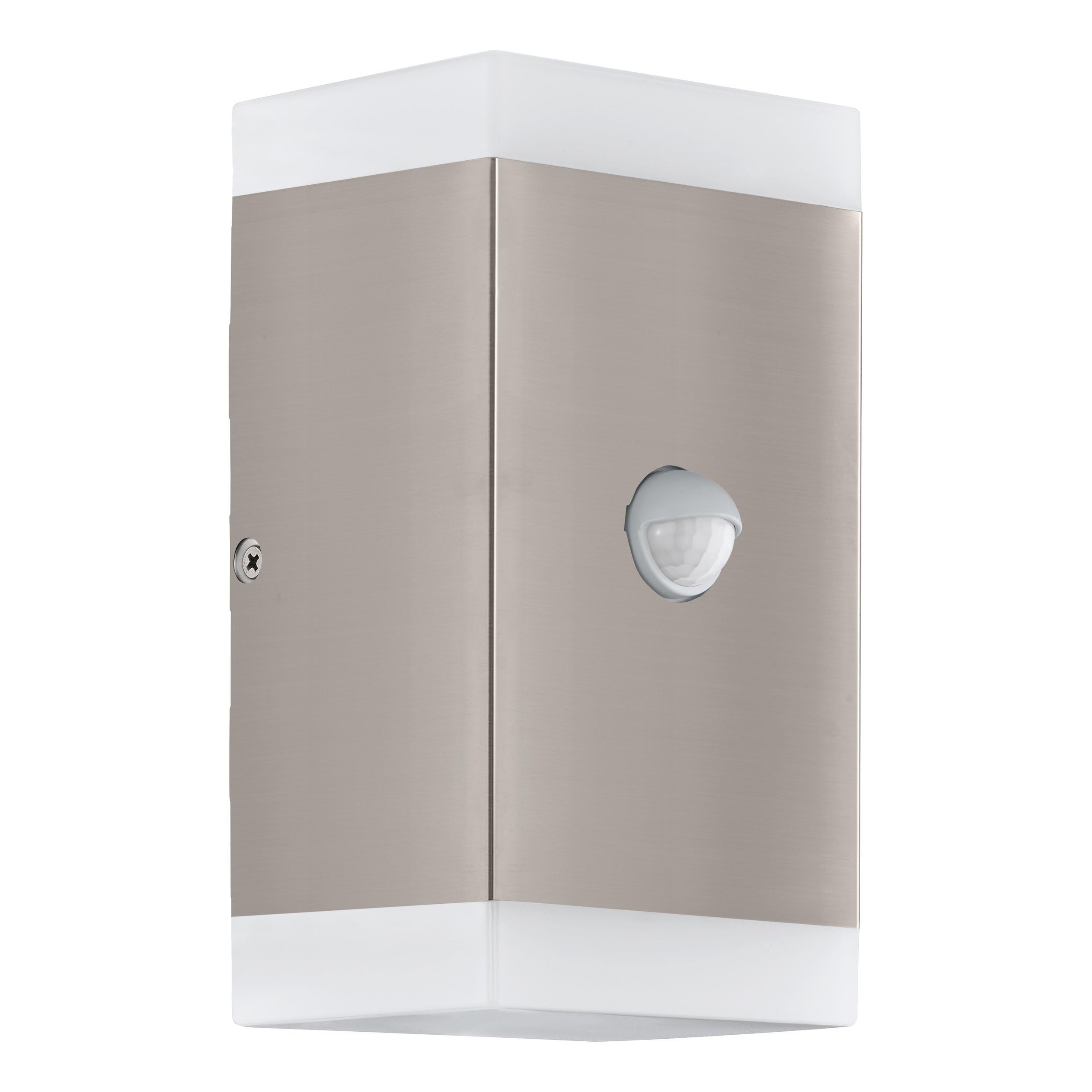 Eglo LED Outdoor wall Light Carpinera with Motion and Twilight Sensor, 2 Flame Porch Lighting, Angular Outside lamp Made of Stainless Steel and White Plastic, GU10 Socket, IP44