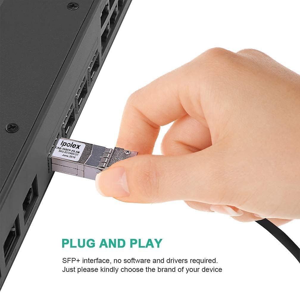 ipolex Cavo in rame 10G SFP+, DAC SFP+, cavo in rame ad attacco diretto 10GBASE-CU, cavo Twinax passivo 10Gb/s compatibile per Cisco, Ubiquiti, Meraki, Mikrotik, Intel e altri. 1-metri, 2-Pack.