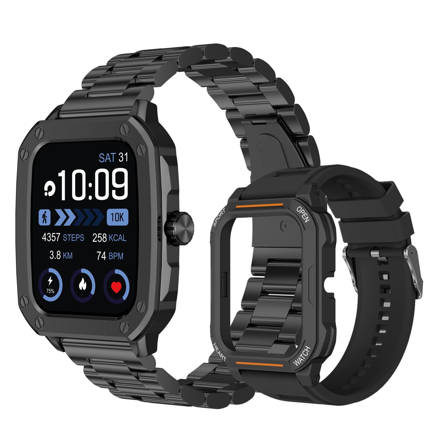Maxima Flash+ 1.91" Ultra HD Display Bluetooth Calling Smart Watch with Dual Case, Active Crown, 10 Days Battery, 600 Nits Brightness, 100+ Sports Mode, Heart Rate (Black SS Chain+ Black Silicone) (B0CJBNWWB9) Amazon Price History, Amazon Price Tracker