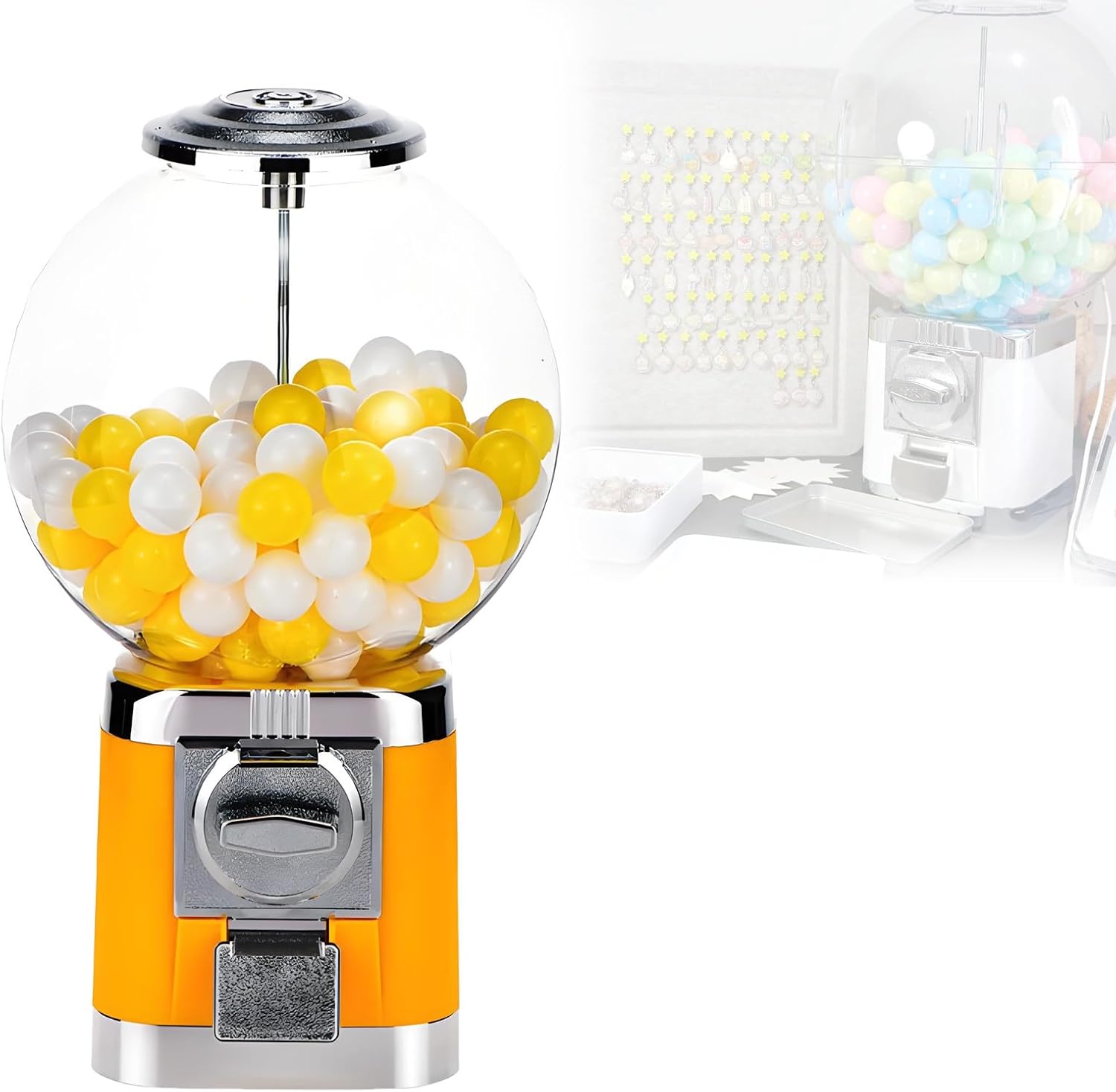 Big Bubble Gumball Machine Dispenser, 1.26in Bulk Vending with Key, Yellow Candy Dispenser for Retail Stores, Kids Parties & Events, Fun Toys & Gifts