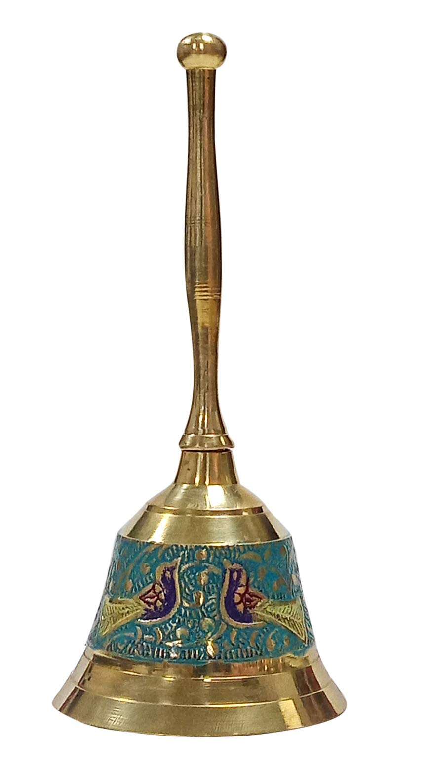 diollodiollo Brass Hand Bell School Bell Call Service Bell with Meenakari Work Prayer Bell 6 Inche Approx.