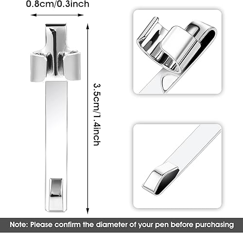 Miniatura 2 de ASTER 20 clips de metal para bolígrafos a presión para bolsillo de camisa, clips portátiles para portalápices, portalápices deslizantes para