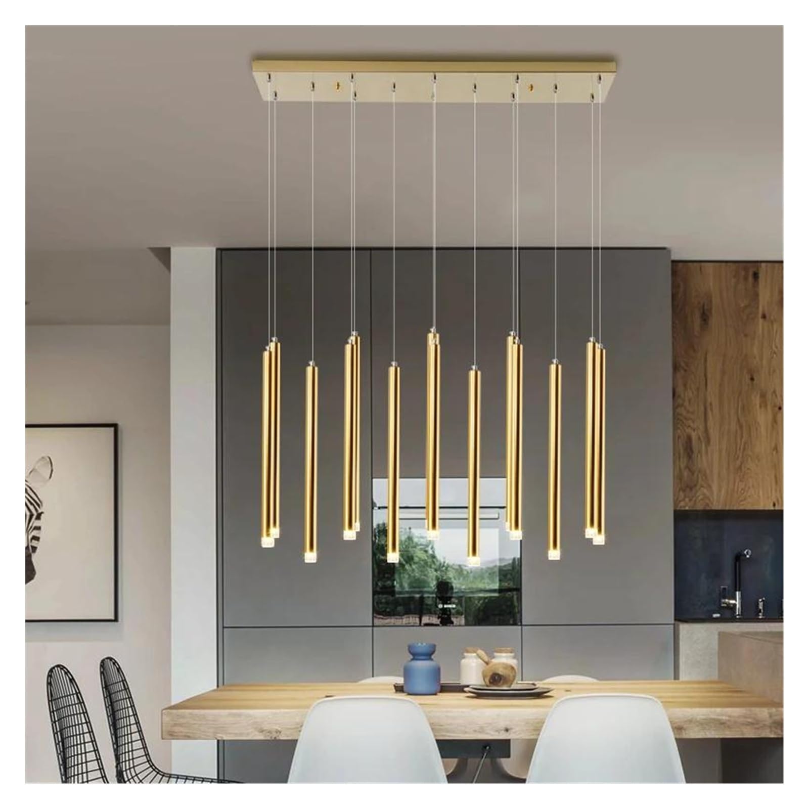 HYJAUSXB Modern Duplex Villa Living Room Staircase LED Chandelier Golden Long Tube Restaurant Decoration Lighting(14 Heads)