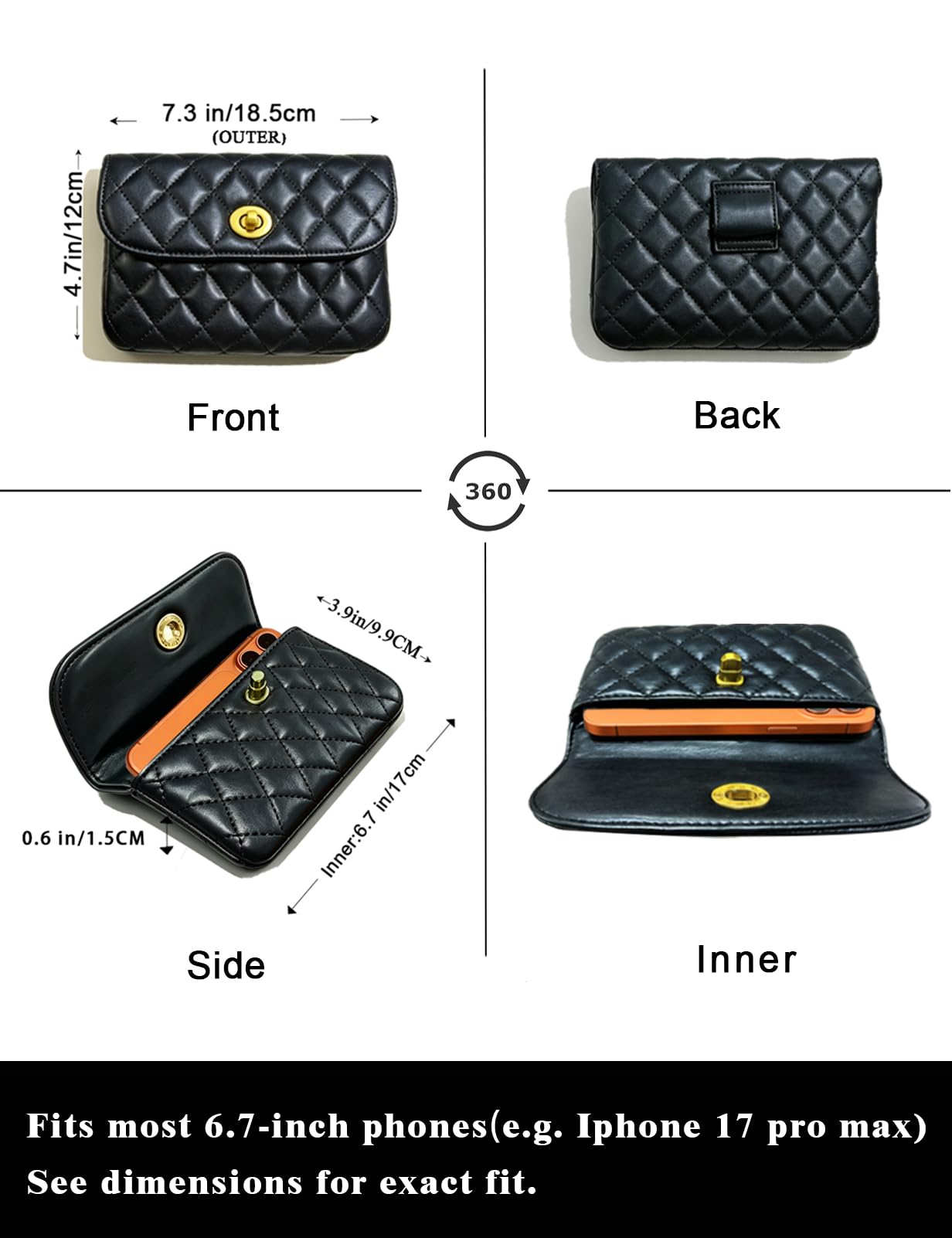 BEMYLV Skórzany łańcuszek na pasek torba dla kobiet kopertówka crossbody torebka nerka moda złote grube metalowe łańcuszki dla kobiet sukienki wieczorowe mini torebka odpinana, Mały czarny, big purse