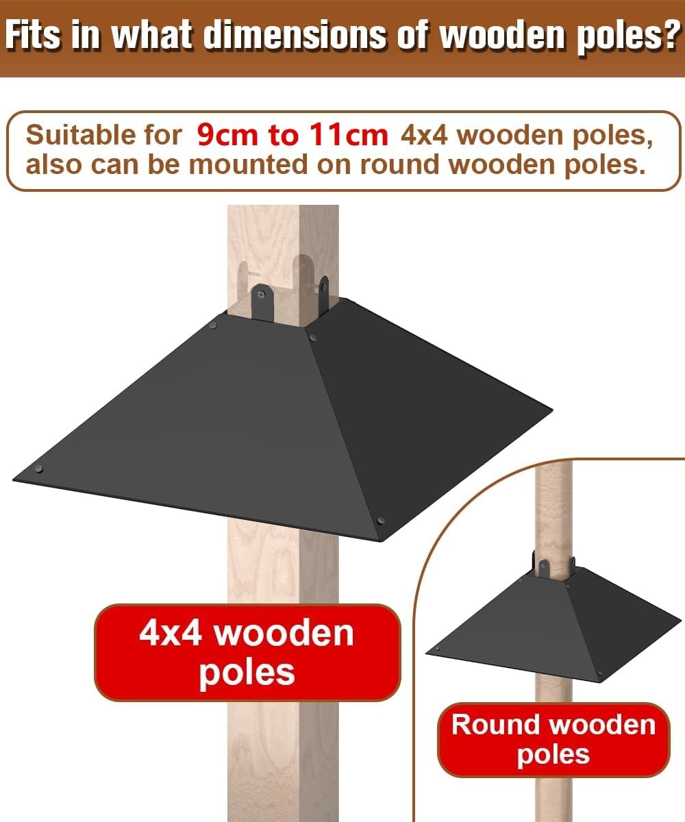 Garbuildman Deflector de ardilla de metal para postes de madera de 4 x 4, protector de comedero de pájaros a prueba de ardillas de 17 pulgadas, disuasorio al aire libre para postes de madera, 1