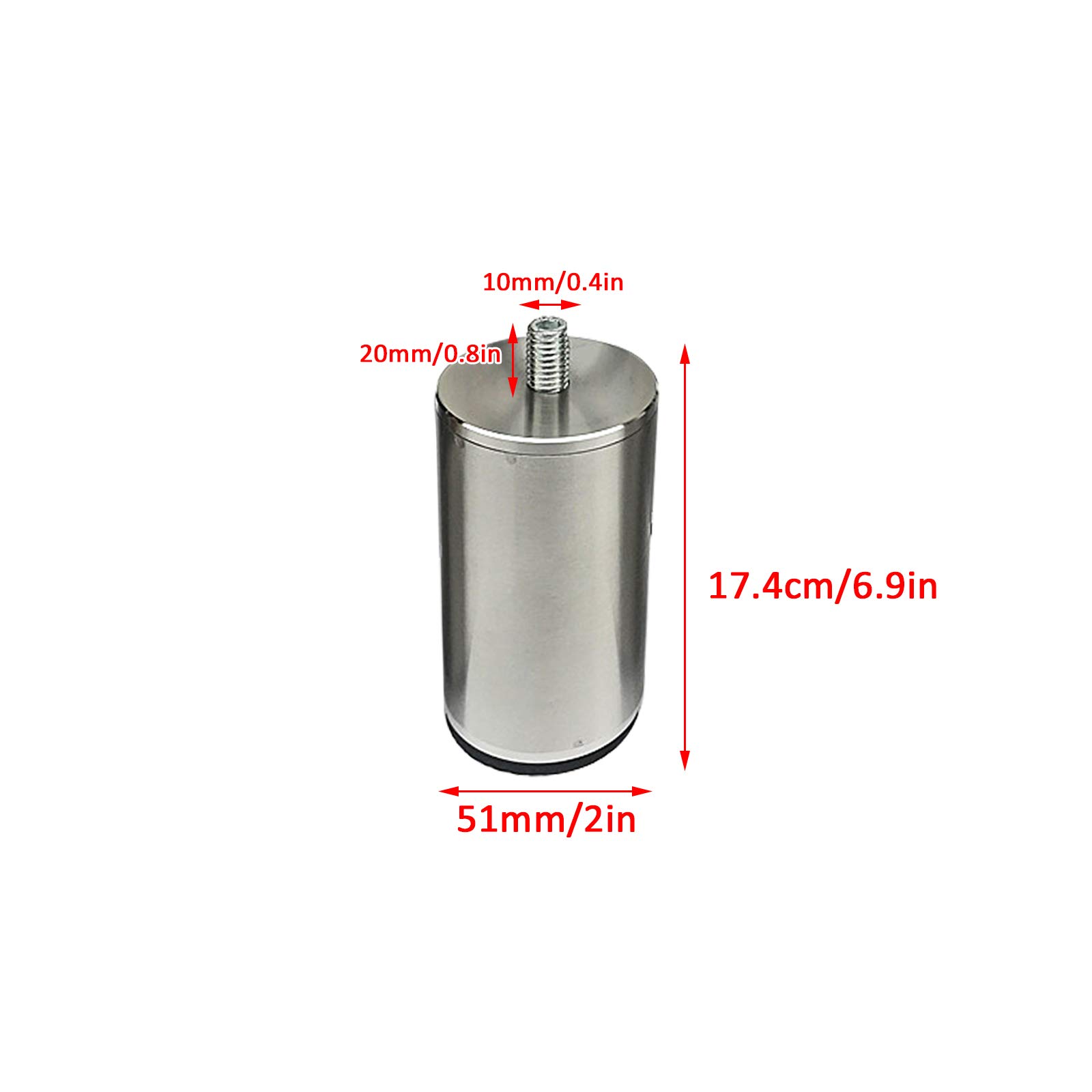 4 gambe in pelliccia di acciaio filettate da 17,4 cm, cuscinetti antiscivolo per divano, letto, cucina e bagno, cabine, gambe del tavolo in metallo