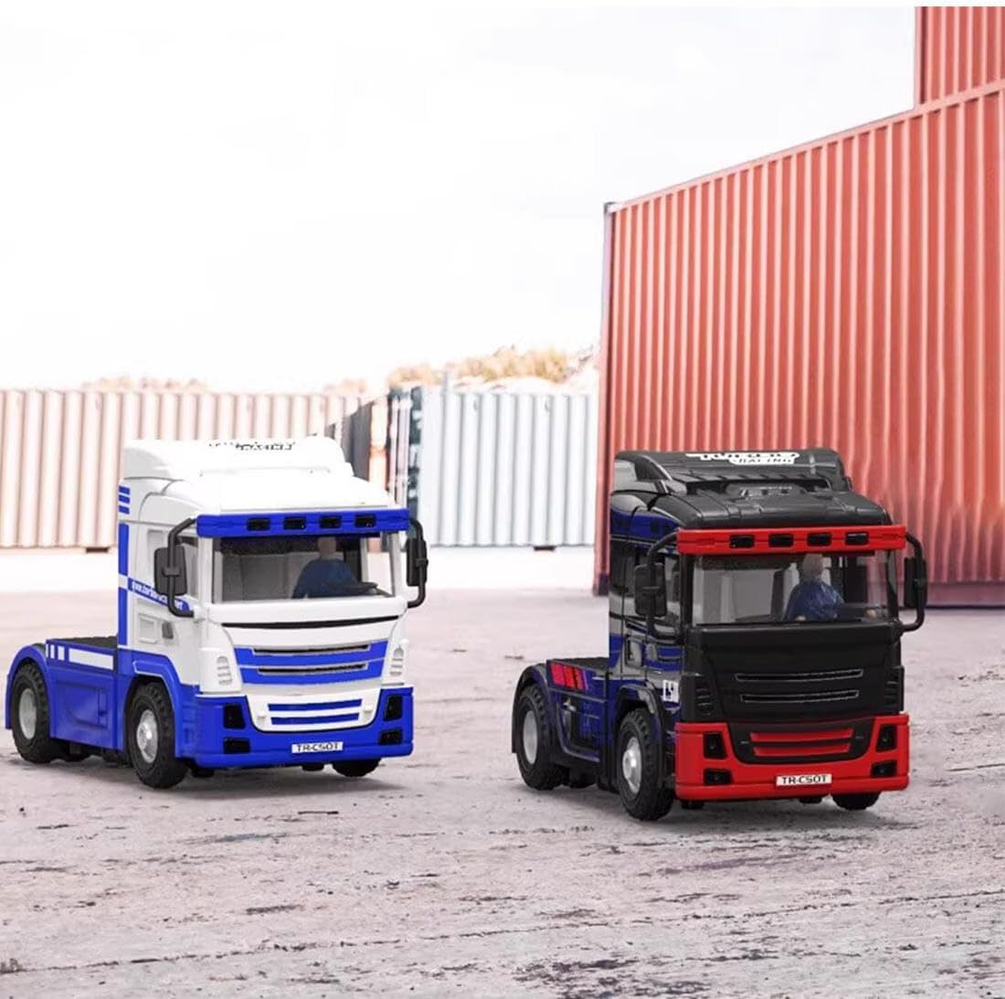 Turbo Racing 1/76 RC Semi Truck, 2.4GHz 3CH Electric 4WD Mini Remote Control Tractor Model, Desktop Scale Vehicle for Hobbyists (RTR/Blue & White)