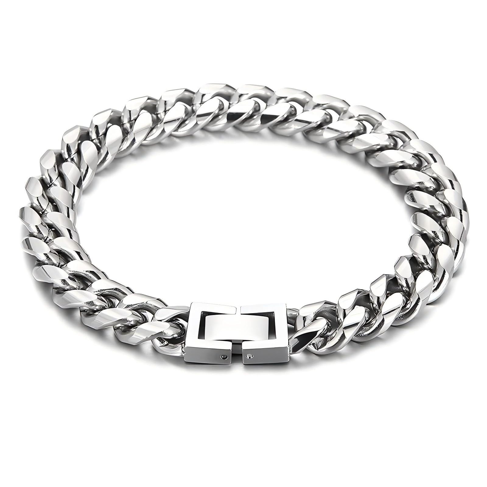 Silverso Cuban Link Bracelet for Men, 10mm Wide, Smooth Exquisite Casual Cuba Mens Cuff Jewelry Gift