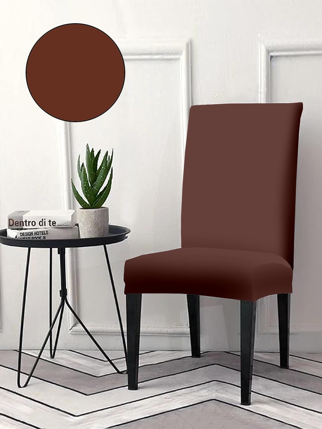 Amazon Brand - Solimo Polyester Spandex Stretchable Dining Chair Slipcover (Pack of 4, Brown)