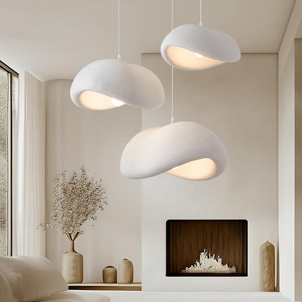 Wabi-Sabi Hängeleuchte Pendellampe E27 Moderner Japanischer Stil Höhenverstellbar Für Esstisch Esszimmer Wohnzimmer Schlafzimmer Küche Café Flur Weiß Vogelnest Design Kreativ Kronleuchter(30+40+