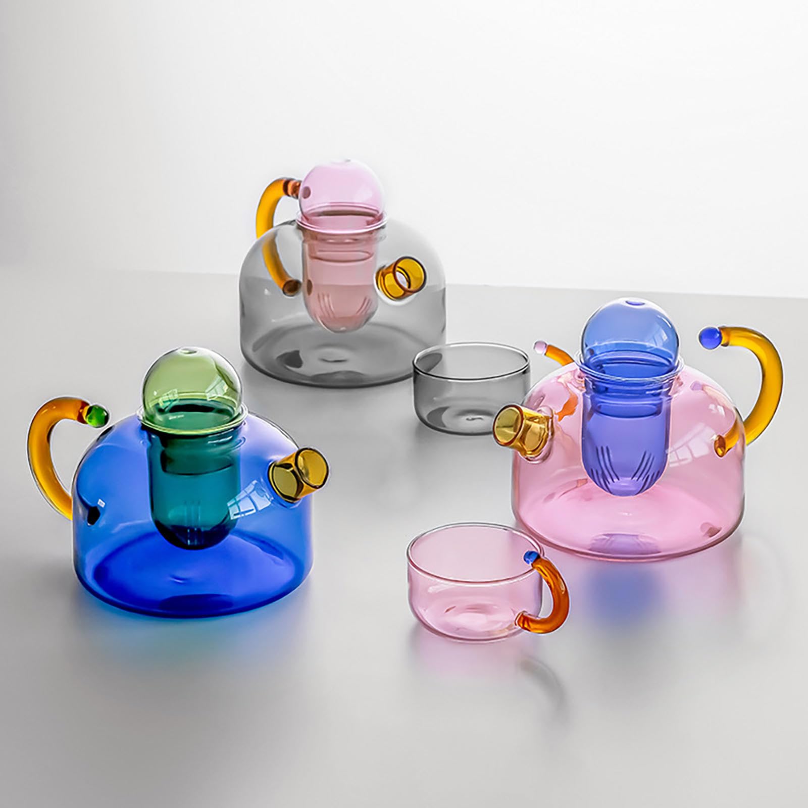 Teekessel, Glas-Teekanne, Teekanne mit Teesieb für losen Tee, transparenter Teekessel, hochtemperaturbeständig, Glas, Tee-Wassertrennung, Filtration, kleine steilende Teekanne,