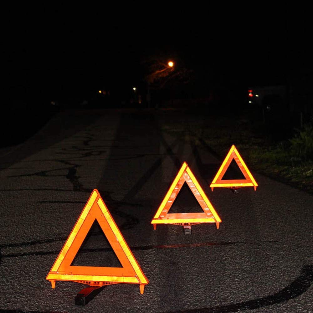 Kosiy Foxfire F3TK Roadside Safety Reflective Warning Triangle, DOT Approved with Weighted Base And Case, Collapsible, 3 Pack